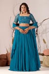 Buy_Damoiselle_Blue Georgette, Net Sequins, Beads, Ruffles Neelkamal Embellished Lehenga Set _Online_at_Aza_Fashions
