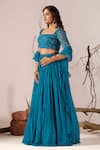 Damoiselle_Blue Georgette, Net Sequins, Beads, Ruffles Neelkamal Embellished Lehenga Set _at_Aza_Fashions