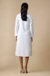 Shop_Linera_White Linen Embroidery Collared, V-neck Blend Cording Dress _at_Aza_Fashions