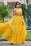 Buy_Damoiselle_Yellow Georgette, Net, Organza, Shantoon Sequins, Beads, Marigold Lehenga Set _Online_at_Aza_Fashions