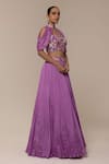 Shop_Libas Cafe by Nidhi & Ashish_Purple Crepe Embroidery Sweetheart , High Floral Blouse With Lehenga _at_Aza_Fashions