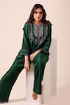 Buy Myra Clothing Line Green Silk Embroidery, Sequins Round Neck Kurta And Palazzo Set Online at Aza Fashions Buy_Myra Clothing Line_Green Silk Embroidery, Sequins Round Neck Kurta And Palazzo Set _Online_at_Aza_Fashions