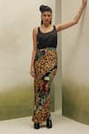 Buy_NOIB_Black Modal, Satin Ivy Wildflower Print Skirt _at_Aza_Fashions