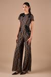 Shriya Som_Black Lace Embroidery, Sequins Round Neck Jumpsuit _Online_at_Aza_Fashions
