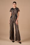 Buy_Shriya Som_Black Lace Embroidery, Sequins Round Neck Jumpsuit _at_Aza_Fashions