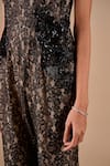 Buy_Shriya Som_Black Lace Embroidery, Sequins Round Neck Jumpsuit _Online_at_Aza_Fashions