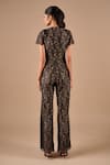 Shop_Shriya Som_Black Lace Embroidery, Sequins Round Neck Jumpsuit _at_Aza_Fashions