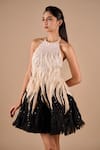 Shriya Som_Black Organza Sequins Halter Neck Textured Mini Dress _Online_at_Aza_Fashions