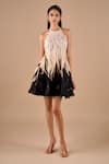 Buy_Shriya Som_Black Organza Sequins Halter Neck Textured Mini Dress _at_Aza_Fashions