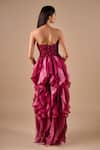 Shop_Shriya Som_Burgundy Organza Beads Bandeau Neck Corset Ruffle Gown _at_Aza_Fashions