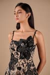 Shriya Som_Black Tulle Beads, Sequins, Fabric Flowers Bandeau 3d Floral Beaded Mini Dress _Online_at_Aza_Fashions
