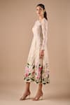 Shriya Som_Multi Color Lace Embroidery, Beads Asymmetric Floral Midi Dress _Online_at_Aza_Fashions