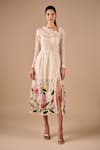 Buy_Shriya Som_Multi Color Lace Embroidery, Beads Asymmetric Floral Midi Dress _at_Aza_Fashions