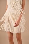 Shriya Som Ivory Tulle Pearls, Fringe Round , Scoop Dress Online at Aza Fashions Shriya Som_Ivory Tulle Pearls, Fringe Round , Scoop Dress _Online_at_Aza_Fashions