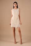 Buy Shriya Som Ivory Tulle Pearls, Fringe Round , Scoop Dress at Aza Fashions Buy_Shriya Som_Ivory Tulle Pearls, Fringe Round , Scoop Dress _at_Aza_Fashions