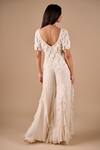 Shop_Shriya Som_Ivory Chiffon Fringe, Beads, Lace, Ruffles Scallop Top And Godet Pant Set _at_Aza_Fashions