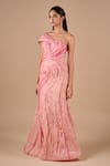 Shriya Som_Pink Organza Crystals, Stones Asymmetric Two Textured Slit Gown _Online_at_Aza_Fashions