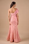Shop_Shriya Som_Pink Organza Crystals, Stones Asymmetric Two Textured Slit Gown _at_Aza_Fashions