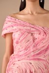 Shriya Som_Pink Organza Crystals, Stones Asymmetric Two Textured Slit Gown _at_Aza_Fashions