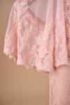 Buy_Shriya Som_Pink Lace, Tulle Lace, Sequins, Embroidery, Pearls Round Flare Cape And Pant Set _Online_at_Aza_Fashions