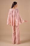 Shop_Shriya Som_Pink Lace, Tulle Lace, Sequins, Embroidery, Pearls Round Flare Cape And Pant Set _at_Aza_Fashions