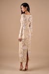 Shop_Shriya Som_Beige Lace Sequins, Embroidery, Beads V-neck Floral Dress _at_Aza_Fashions