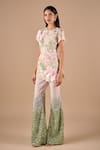 Buy_Shriya Som_Pink Tulle Embroidery, Beads, Lace, Beaded Floral Tunic And Ombre Pant Set _at_Aza_Fashions