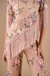 Shriya Som_Blush Tulle Embroidery, Crystals, Fringe, Beads Floral Grid Top And Pant Set _Online_at_Aza_Fashions