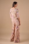 Shop_Shriya Som_Blush Tulle Embroidery, Crystals, Fringe, Beads Floral Grid Top And Pant Set _at_Aza_Fashions