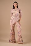 Buy_Shriya Som_Blush Tulle Embroidery, Crystals, Fringe, Beads Floral Grid Top And Pant Set _at_Aza_Fashions