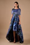 Buy_Shriya Som_Blue Tulle Embroidery, Sequins, Fringe Round Neck 3d Floral High Low Gown _at_Aza_Fashions