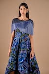 Shriya Som_Blue Tulle Embroidery, Sequins, Fringe Round Neck 3d Floral High Low Gown _Online_at_Aza_Fashions