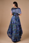 Shop_Shriya Som_Blue Tulle Embroidery, Sequins, Fringe Round Neck 3d Floral High Low Gown _at_Aza_Fashions