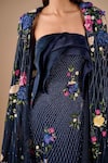 Shriya Som_Navy Tulle, Organza Embroidery, Draped Column Gown With Floral Textured Cape _Online_at_Aza_Fashions