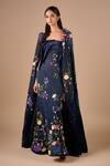 Buy_Shriya Som_Navy Tulle, Organza Embroidery, Draped Column Gown With Floral Textured Cape _at_Aza_Fashions