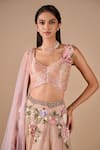 Shriya Som_Peach Tulle Embroidery, Crystals, Beads, Applique, Sequins, Floral Skirt Set _Online_at_Aza_Fashions