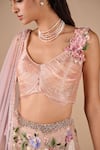 Shop_Shriya Som_Peach Tulle Embroidery, Crystals, Beads, Applique, Sequins, Floral Skirt Set _Online_at_Aza_Fashions