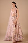 Buy_Shriya Som_Peach Tulle Embroidery, Crystals, Beads, Applique, Sequins, Floral Skirt Set _at_Aza_Fashions