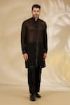 Rabani & Rakha_Black Georgette Sequins, Embroidery Cutwork Jacket And Kurta Set _Online_at_Aza_Fashions