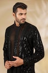 Shop_Rabani & Rakha_Black Georgette Sequins, Embroidery Cutwork Jacket And Kurta Set _Online_at_Aza_Fashions