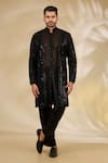 Buy_Rabani & Rakha_Black Georgette Sequins, Embroidery Cutwork Jacket And Kurta Set _at_Aza_Fashions