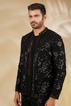 Rabani & Rakha_Black Georgette Sequins, Embroidery Bandhgala Set _at_Aza_Fashions
