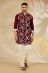 Buy_Rabani & Rakha_Maroon Georgette Sequins Floral Kurta And Pant Set _at_Aza_Fashions