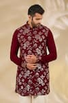 Buy_Rabani & Rakha_Maroon Georgette Sequins Floral Kurta And Pant Set _Online_at_Aza_Fashions