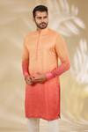 Rabani & Rakha_Orange Georgette Embroidery, Foil Ombre Thread Booti Kurta And Cotton Silk Pant _Online_at_Aza_Fashions