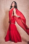 Shop_Punit Balana_Red , Organza, Chanderi Sequins, Surkh Laal Bralette Gharara Set _Online_at_Aza_Fashions
