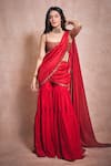 Punit Balana_Red , Organza, Chanderi Sequins, Surkh Laal Bralette Gharara Set _at_Aza_Fashions