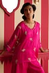 Megha Pitti_Pink Modal Sequins, Embroidery, Zari V-neck Hand Tunic With Flared Pant _Online_at_Aza_Fashions
