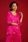 Buy_Megha Pitti_Pink Modal Sequins, Embroidery, Zari V-neck Hand Tunic With Flared Pant _Online_at_Aza_Fashions