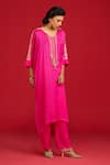 Buy_Megha Pitti_Pink Modal, Satin Tassels, Sequins, Embroidery Pita Work And Zardozi Kurta Set _at_Aza_Fashions